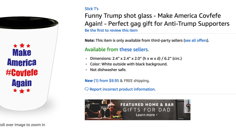 Illustration for article titled Be the Saddest Guy in the Office With Amazon's Embarrassing 'Covfefe' Swag